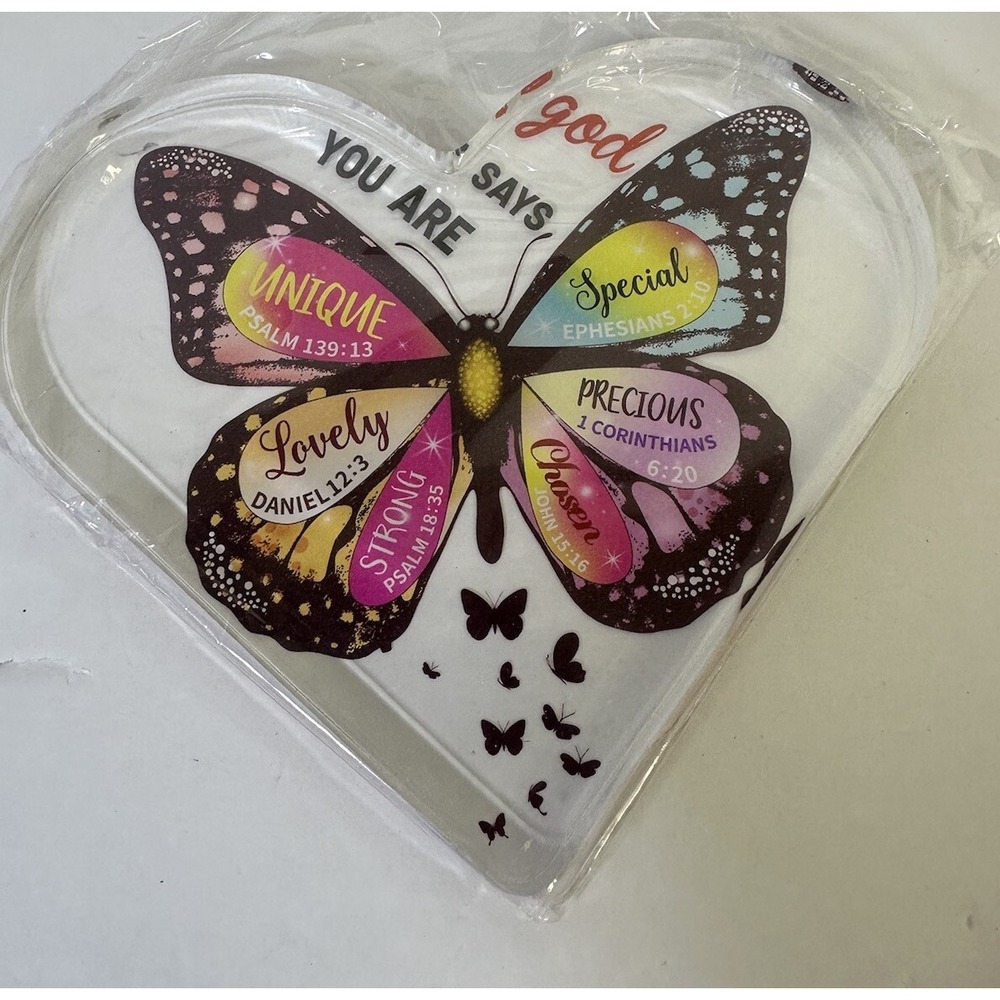 Acrylic Heart Shaped Sign Decor With Butterfly And Religious Messages NEW